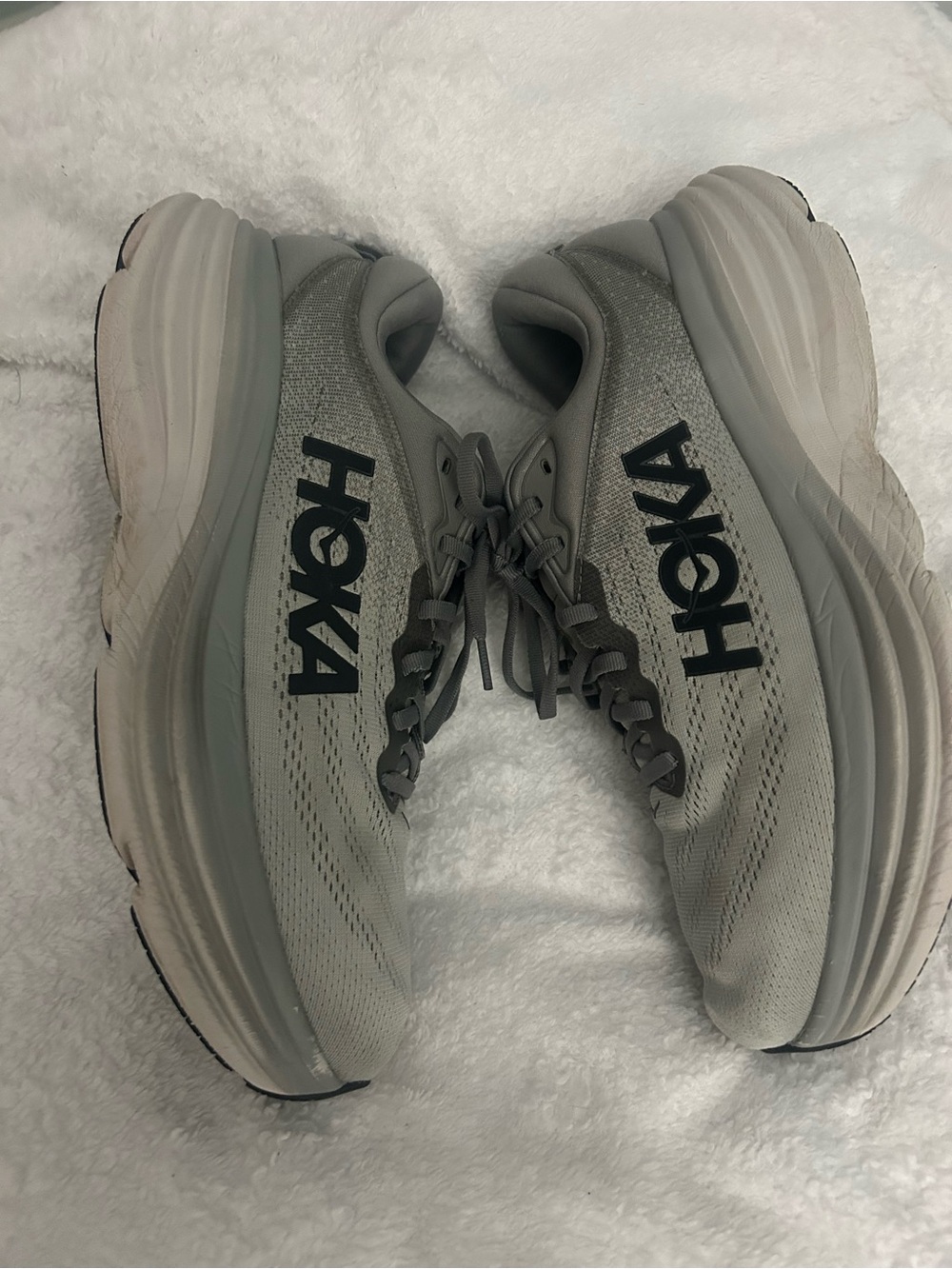 Hoka One One Bondi 8 Men's Light Gray Athletic Running Shoes size 10.5 4E